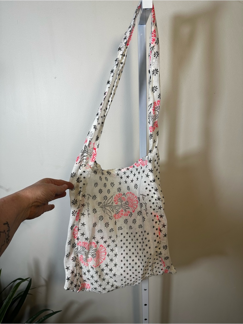 G14. Free People Floral Star Polka Dot Reusable Cotton Gauze Tote Bag